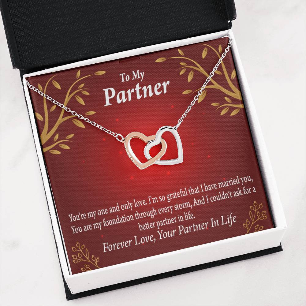To My Partner One And Only Inseparable Pendant 18k Rose Gold Finish 16� Life Partner Keepsake Card - Interlocking Hearts Necklace