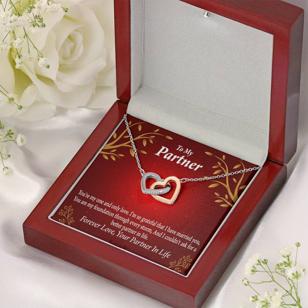 To My Partner One And Only Inseparable Pendant 18k Rose Gold Finish 16� Life Partner Keepsake Card - Interlocking Hearts Necklace