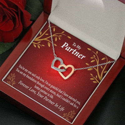 To My Partner One And Only Inseparable Pendant 18k Rose Gold Finish 16� Life Partner Keepsake Card - Interlocking Hearts Necklace