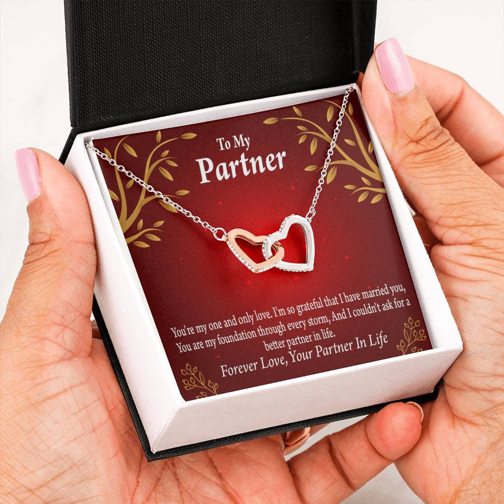 To My Partner One And Only Inseparable Pendant 18k Rose Gold Finish 16� Life Partner Keepsake Card - Interlocking Hearts Necklace