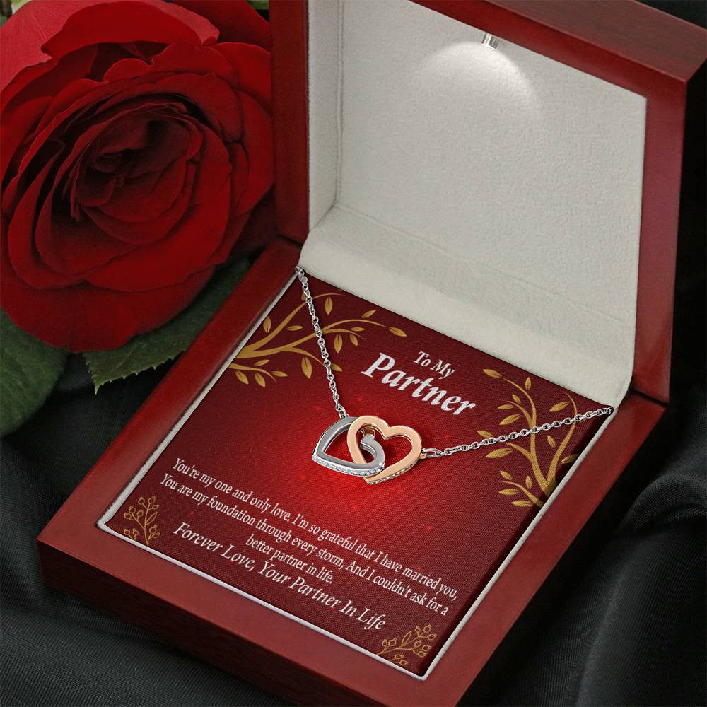 To My Partner One And Only Inseparable Pendant 18k Rose Gold Finish 16� Life Partner Keepsake Card - Interlocking Hearts Necklace