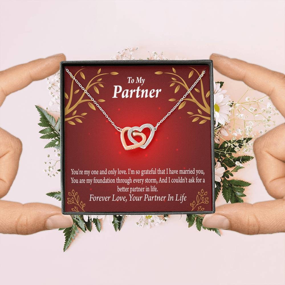 To My Partner One And Only Inseparable Pendant 18k Rose Gold Finish 16� Life Partner Keepsake Card - Interlocking Hearts Necklace