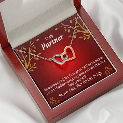 To My Partner One And Only Inseparable Pendant 18k Rose Gold Finish 16� Life Partner Keepsake Card - Interlocking Hearts Necklace