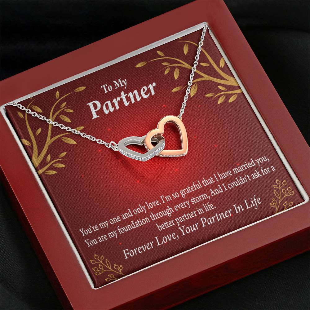 To My Partner One And Only Inseparable Pendant 18k Rose Gold Finish 16� Life Partner Keepsake Card - Interlocking Hearts Necklace