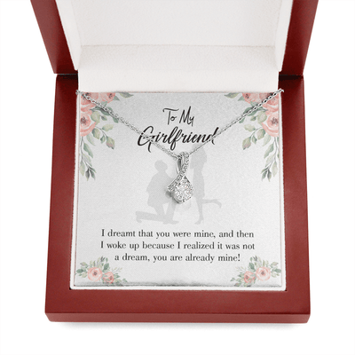 To My Girlfriend Already Mine Message Card W Mahogany Style Luxury Box Eternity Ribbon Stone Necklace - Alluring Beauty Necklace Gift For Her