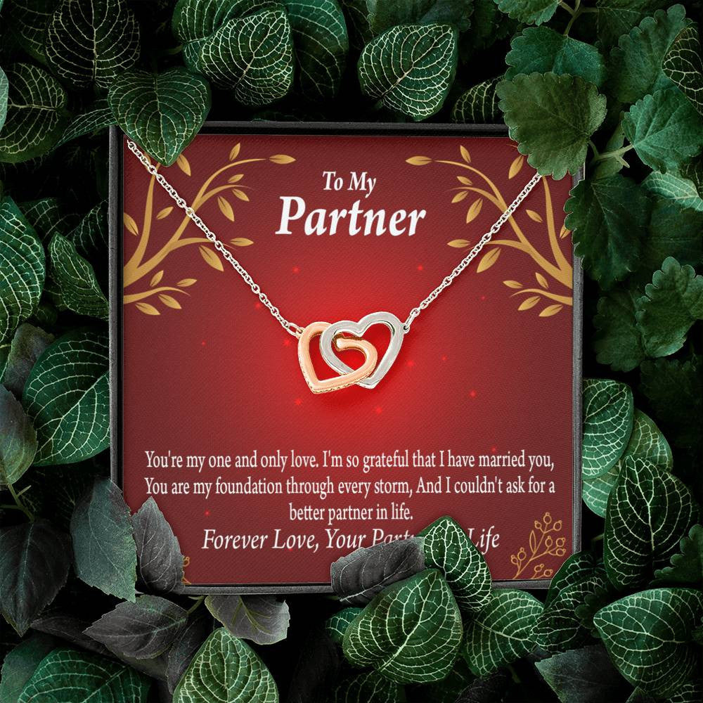 To My Partner One And Only Inseparable Pendant 18k Rose Gold Finish 16� Life Partner Keepsake Card - Interlocking Hearts Necklace