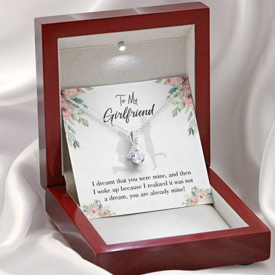 To My Girlfriend Already Mine Message Card W Mahogany Style Luxury Box Eternity Ribbon Stone Necklace - Alluring Beauty Necklace Gift For Her
