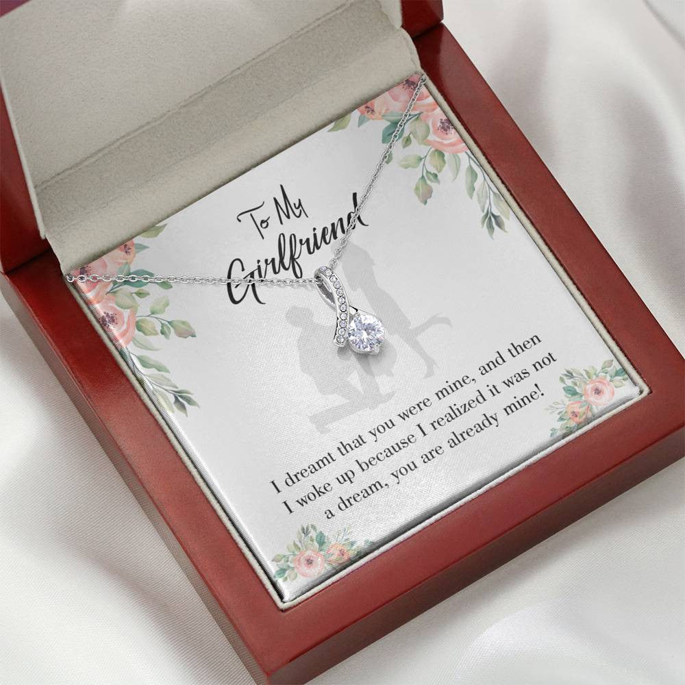 To My Girlfriend Already Mine Message Card W Mahogany Style Luxury Box Eternity Ribbon Stone Necklace - Alluring Beauty Necklace Gift For Her