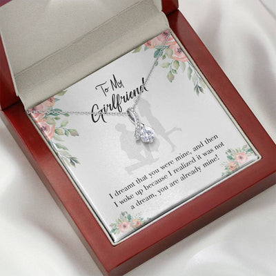 To My Girlfriend Already Mine Message Card W Mahogany Style Luxury Box Eternity Ribbon Stone Necklace - Alluring Beauty Necklace Gift For Her