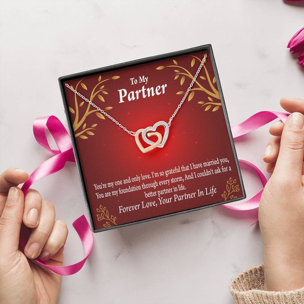 To My Partner One And Only Inseparable Pendant 18k Rose Gold Finish 16� Life Partner Keepsake Card - Interlocking Hearts Necklace