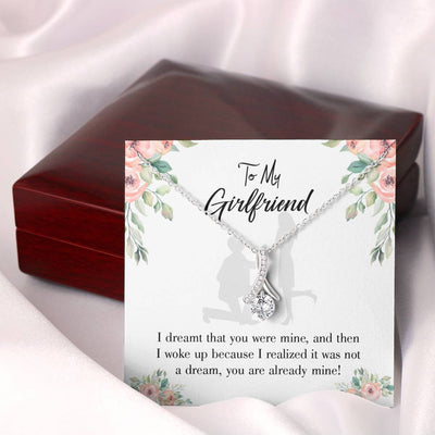To My Girlfriend Already Mine Message Card W Mahogany Style Luxury Box Eternity Ribbon Stone Necklace - Alluring Beauty Necklace Gift For Her