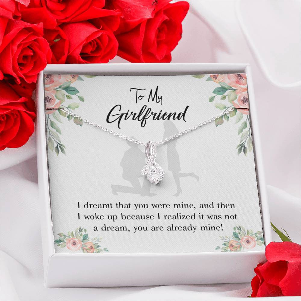 To My Girlfriend Already Mine Message Card W Mahogany Style Luxury Box Eternity Ribbon Stone Necklace - Alluring Beauty Necklace Gift For Her