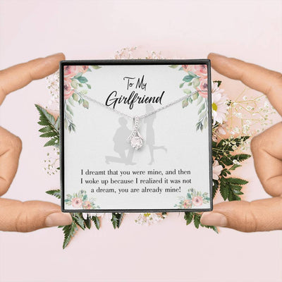 To My Girlfriend Already Mine Message Card W Mahogany Style Luxury Box Eternity Ribbon Stone Necklace - Alluring Beauty Necklace Gift For Her
