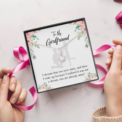 To My Girlfriend Already Mine Message Card W Mahogany Style Luxury Box Eternity Ribbon Stone Necklace - Alluring Beauty Necklace Gift For Her