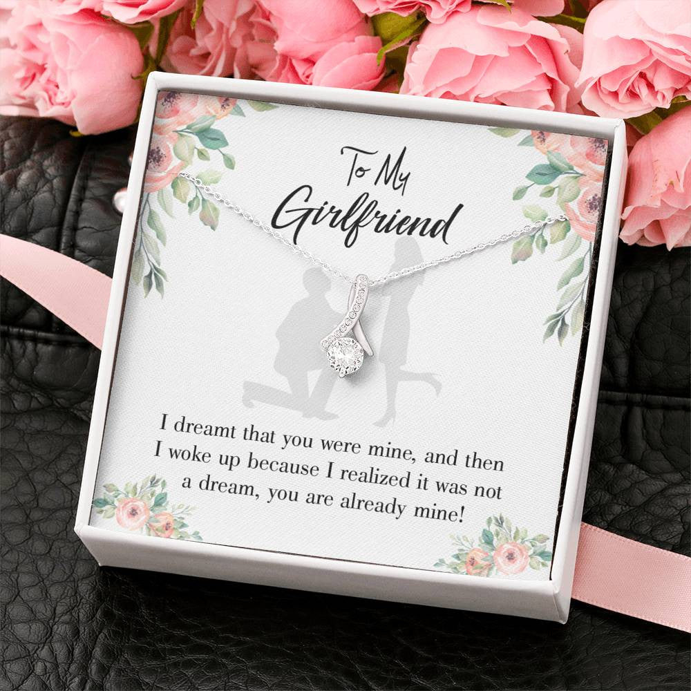 To My Girlfriend Already Mine Message Card W Mahogany Style Luxury Box Eternity Ribbon Stone Necklace - Alluring Beauty Necklace Gift For Her