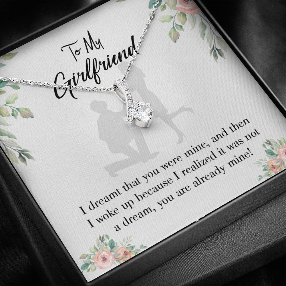 To My Girlfriend Already Mine Message Card W Mahogany Style Luxury Box Eternity Ribbon Stone Necklace - Alluring Beauty Necklace Gift For Her
