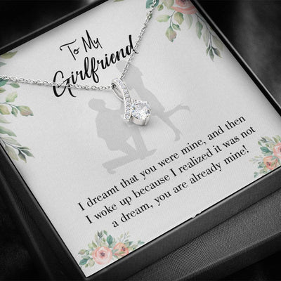 To My Girlfriend Already Mine Message Card W Mahogany Style Luxury Box Eternity Ribbon Stone Necklace - Alluring Beauty Necklace Gift For Her