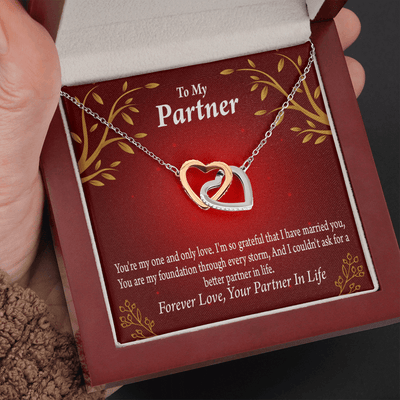 To My Partner One And Only Inseparable Pendant 18k Rose Gold Finish 16� Life Partner Keepsake Card - Interlocking Hearts Necklace