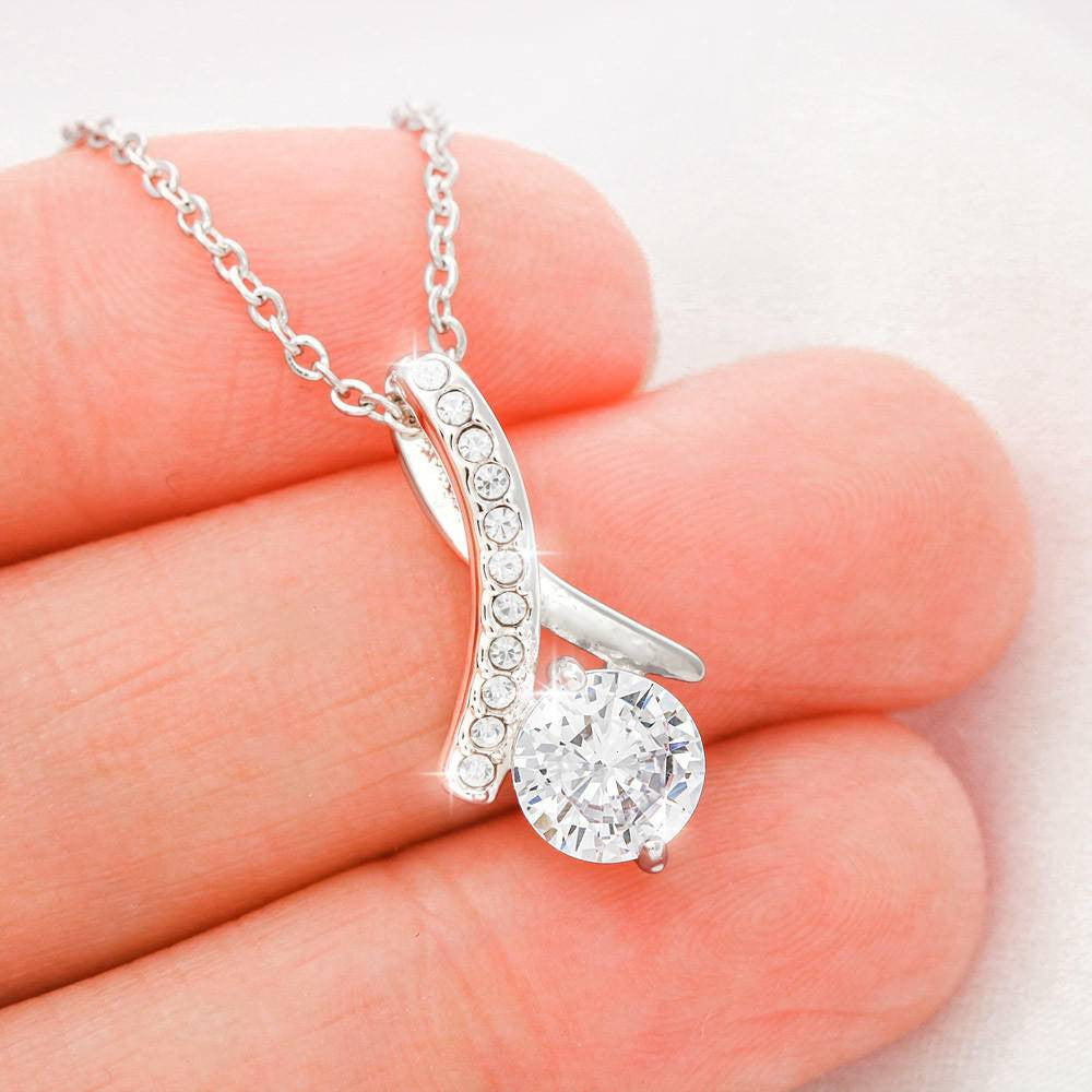 To My Girlfriend Already Mine Message Card W Mahogany Style Luxury Box Eternity Ribbon Stone Necklace - Alluring Beauty Necklace Gift For Her