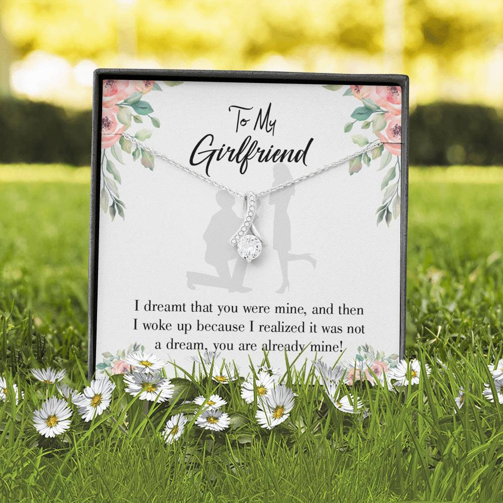 To My Girlfriend Already Mine Message Card W Mahogany Style Luxury Box Eternity Ribbon Stone Necklace - Alluring Beauty Necklace Gift For Her