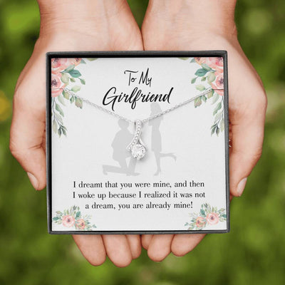 To My Girlfriend Already Mine Message Card W Mahogany Style Luxury Box Eternity Ribbon Stone Necklace - Alluring Beauty Necklace Gift For Her