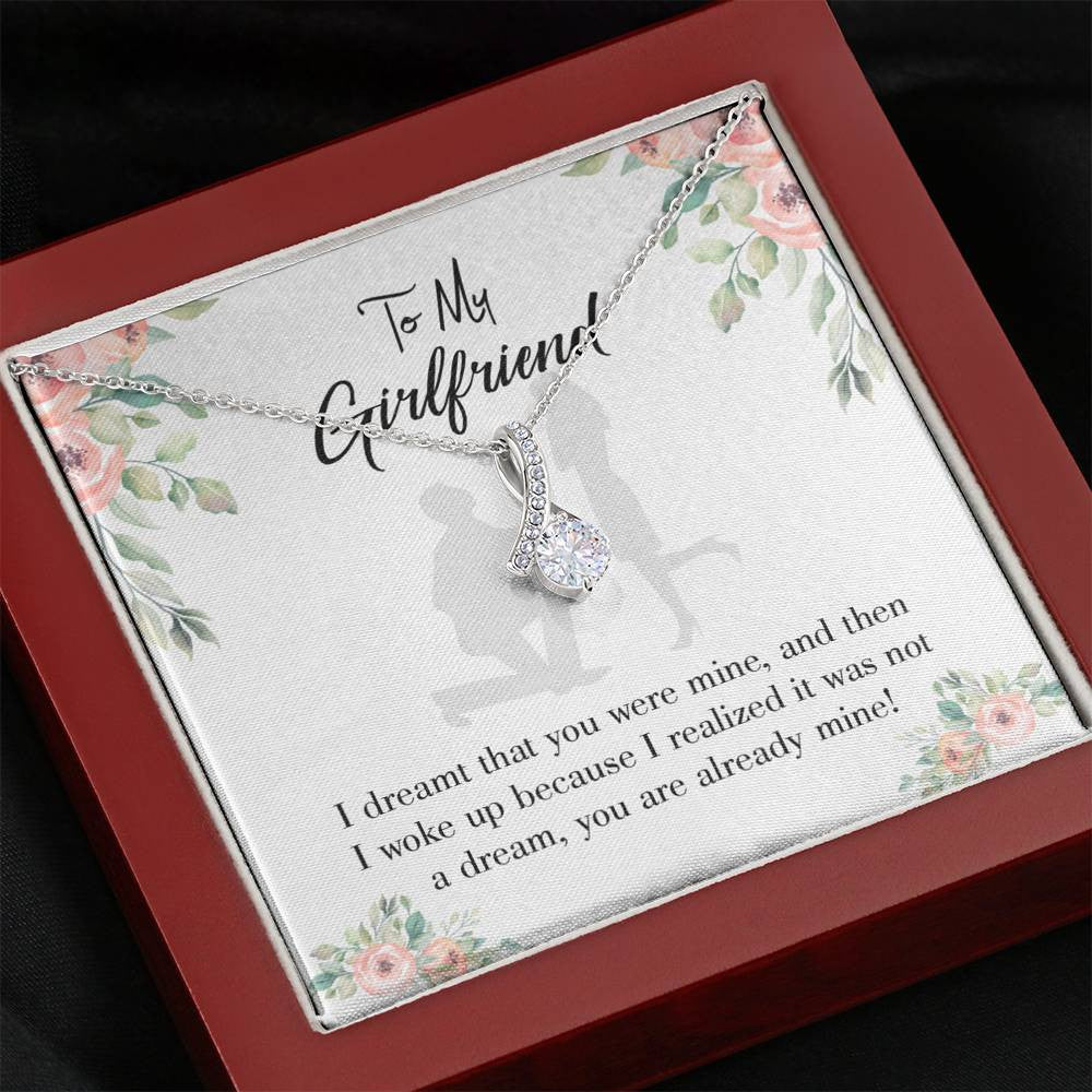 To My Girlfriend Already Mine Message Card W Mahogany Style Luxury Box Eternity Ribbon Stone Necklace - Alluring Beauty Necklace Gift For Her