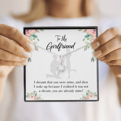 To My Girlfriend Already Mine Message Card W Mahogany Style Luxury Box Eternity Ribbon Stone Necklace - Alluring Beauty Necklace Gift For Her
