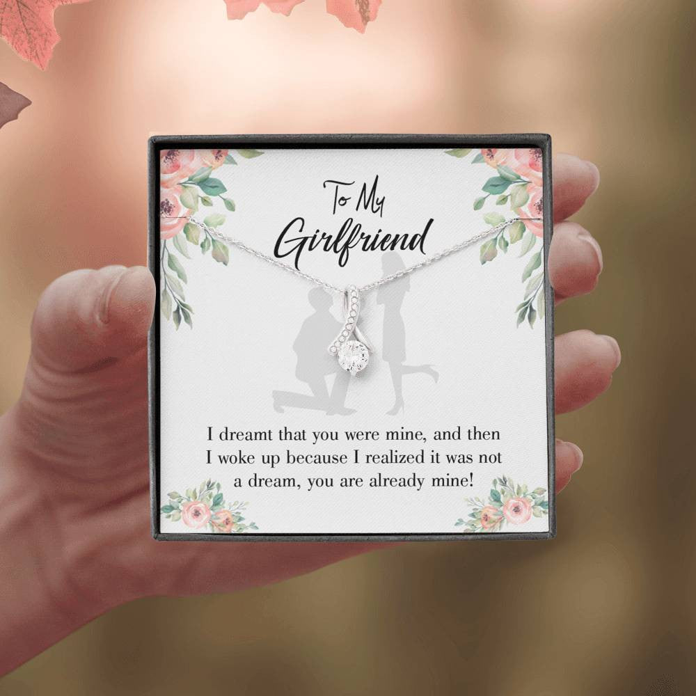 To My Girlfriend Already Mine Message Card W Mahogany Style Luxury Box Eternity Ribbon Stone Necklace - Alluring Beauty Necklace Gift For Her