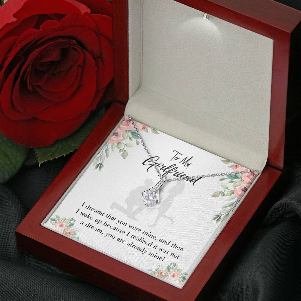 To My Girlfriend Already Mine Message Card W Mahogany Style Luxury Box Eternity Ribbon Stone Necklace - Alluring Beauty Necklace Gift For Her