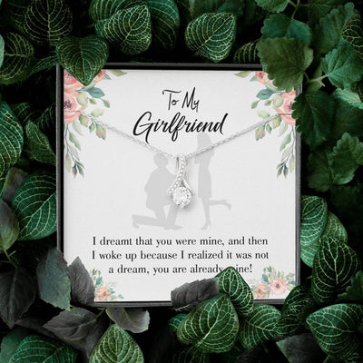 To My Girlfriend Already Mine Message Card W Mahogany Style Luxury Box Eternity Ribbon Stone Necklace - Alluring Beauty Necklace Gift For Her