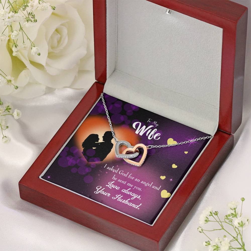 Wife Gift For Wife Birthday You're An Angel Inseparable Love Pendant 18k Rose Gold Finish 16� - Interlocking Hearts Necklace