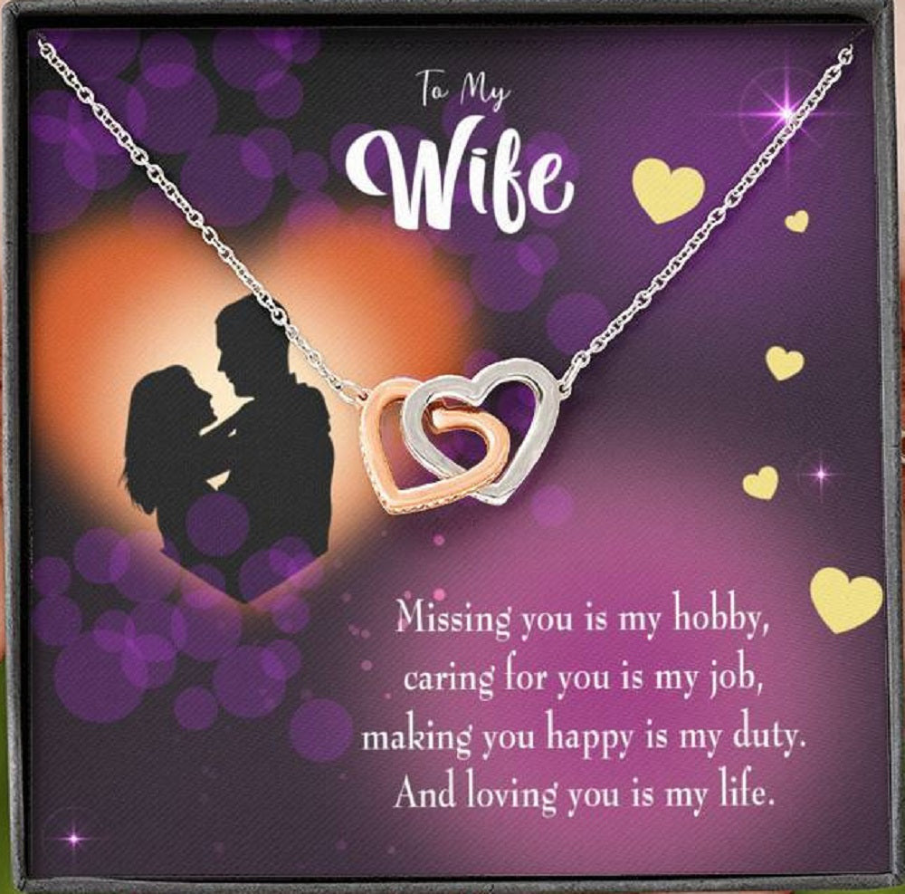 Wife Gift For Wife Birthday Love Of My Life Inseparable Love Pendant 18k Rose Gold Finish 16� - Interlocking Hearts Necklace