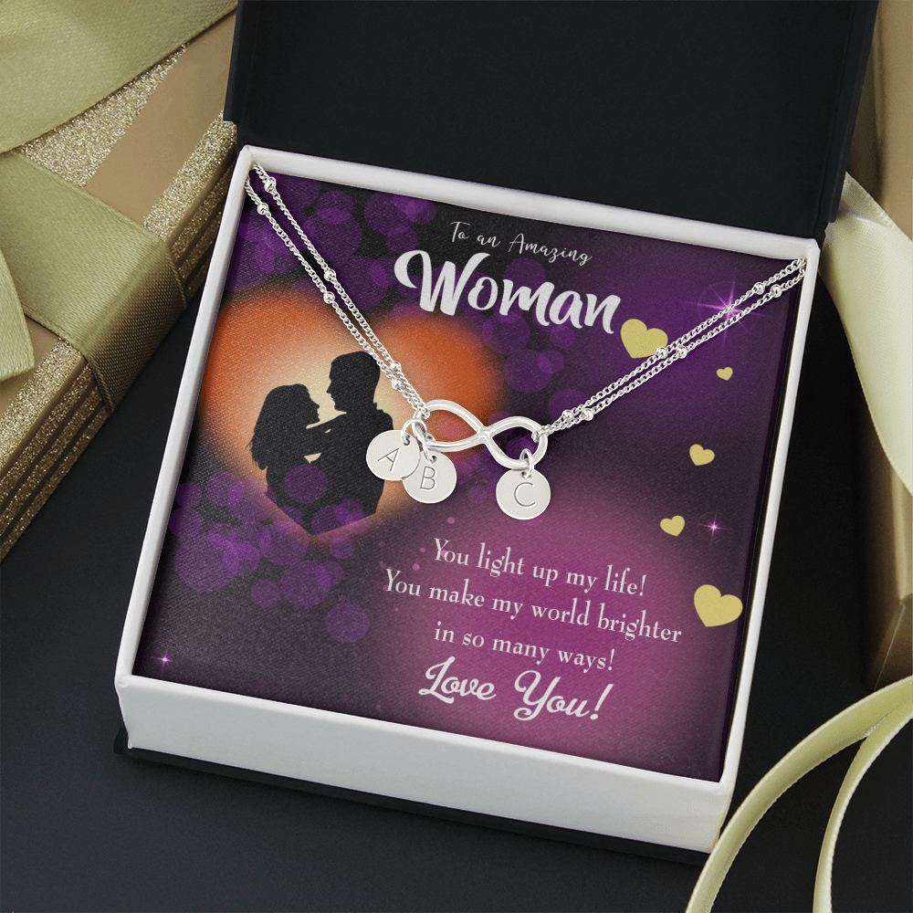 To My Girlfriend You Light Up My Life Infinity Bracelet With Initial Charms - Infinity Bracelet