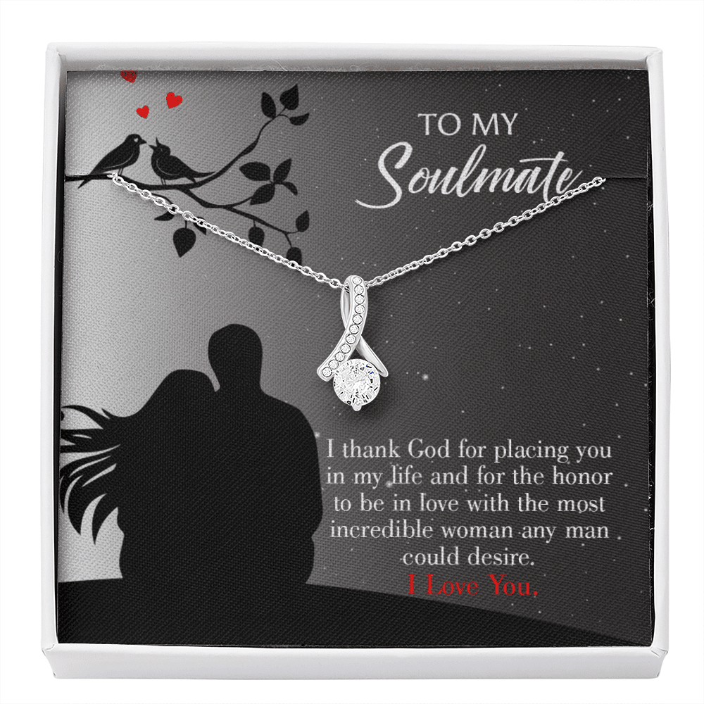 To My Girlfriend Incredible Woman Message Card W Mahogany Style Luxury Box Eternity Ribbon Stone Necklace - Alluring Beauty Necklace Gift For Her