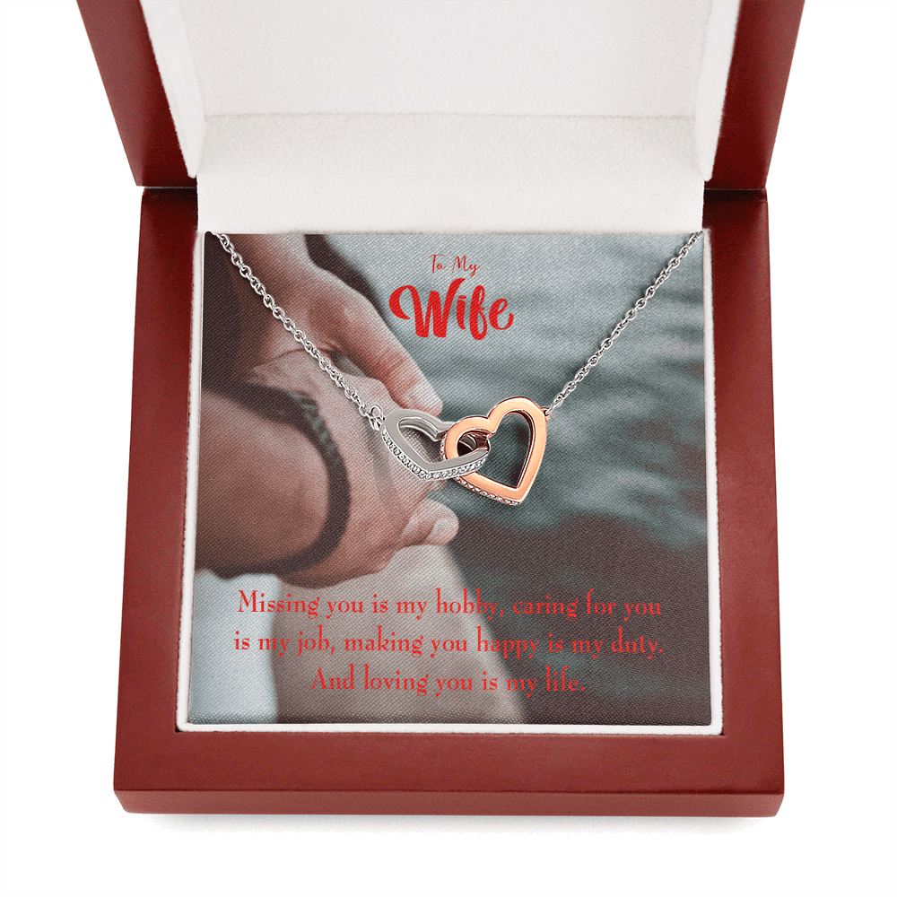 To My Wife Loving You Is My Life Inseparable Necklace Card 18k Rose Gold Finish 16� - Interlocking Hearts Necklace