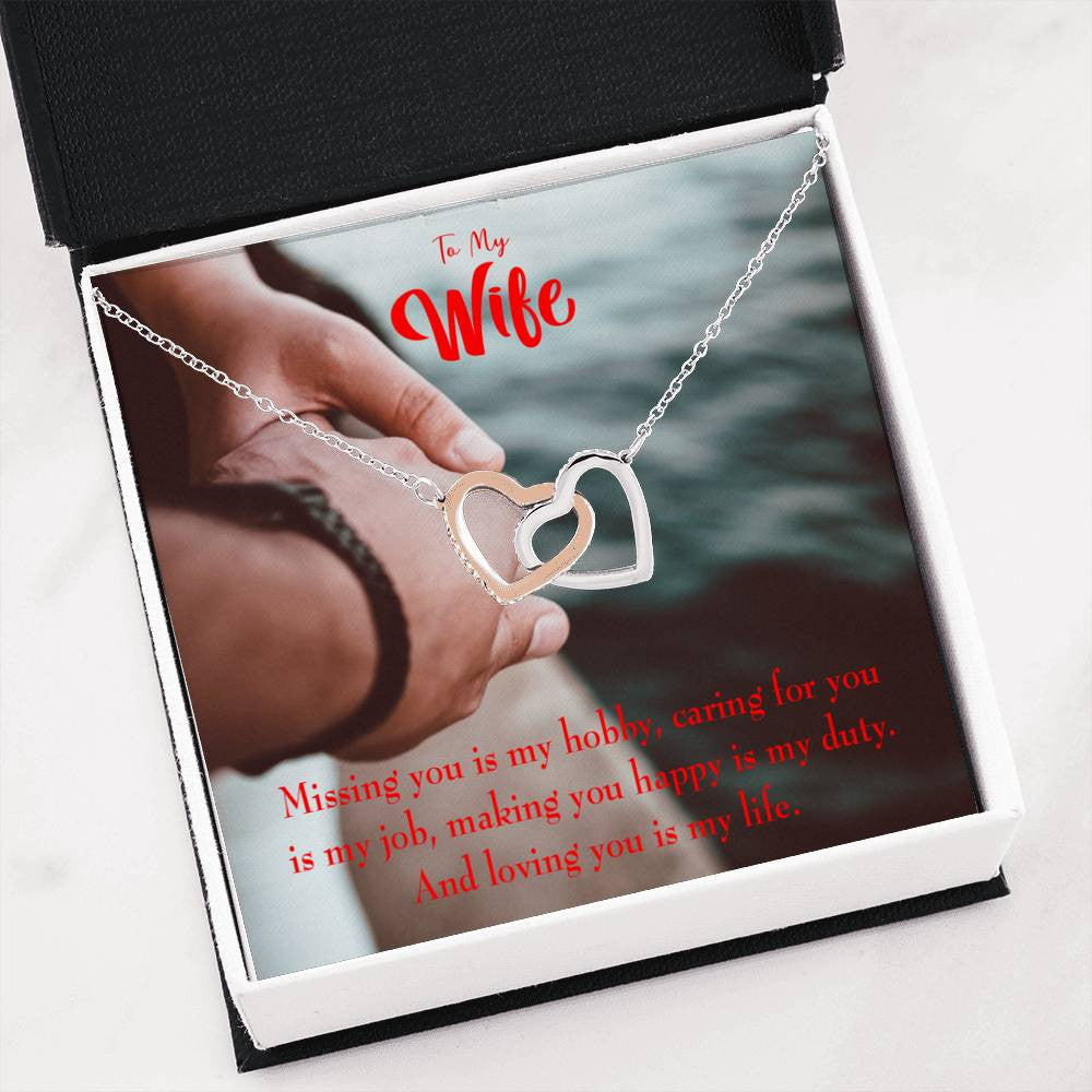 To My Wife Loving You Is My Life Inseparable Necklace Card 18k Rose Gold Finish 16� - Interlocking Hearts Necklace