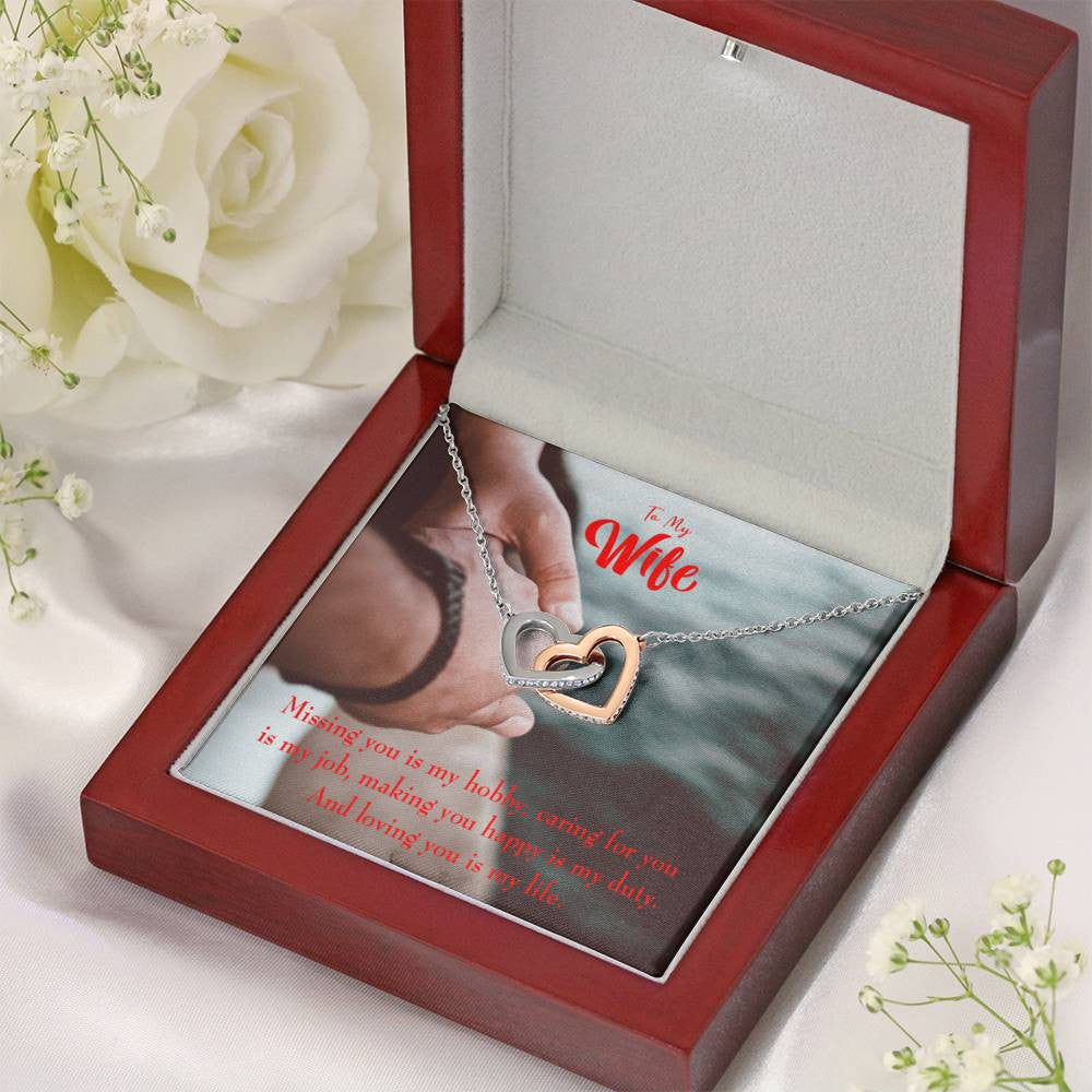 To My Wife Loving You Is My Life Inseparable Necklace Card 18k Rose Gold Finish 16� - Interlocking Hearts Necklace