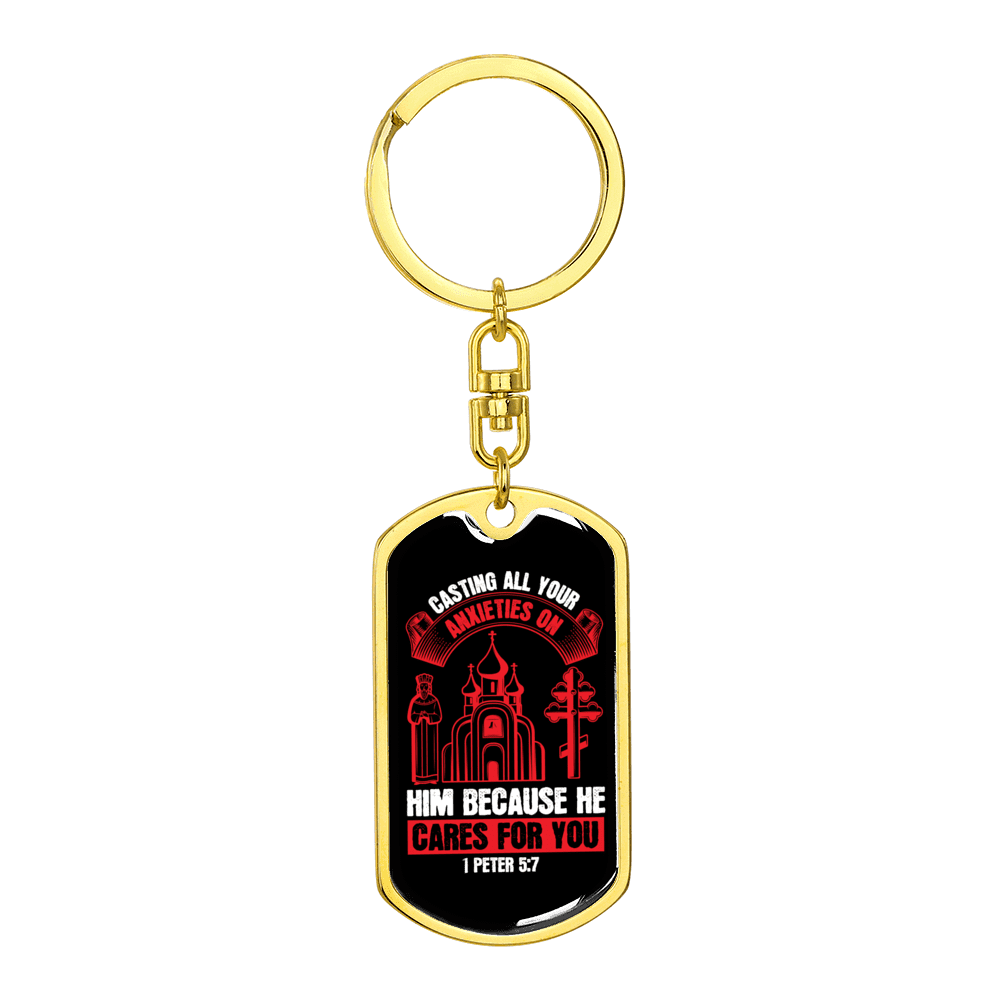 He Cares For You 1 Peter 5:7 Keychain Dog Tag Keyring - Dog Tag with Swivel Keychain
