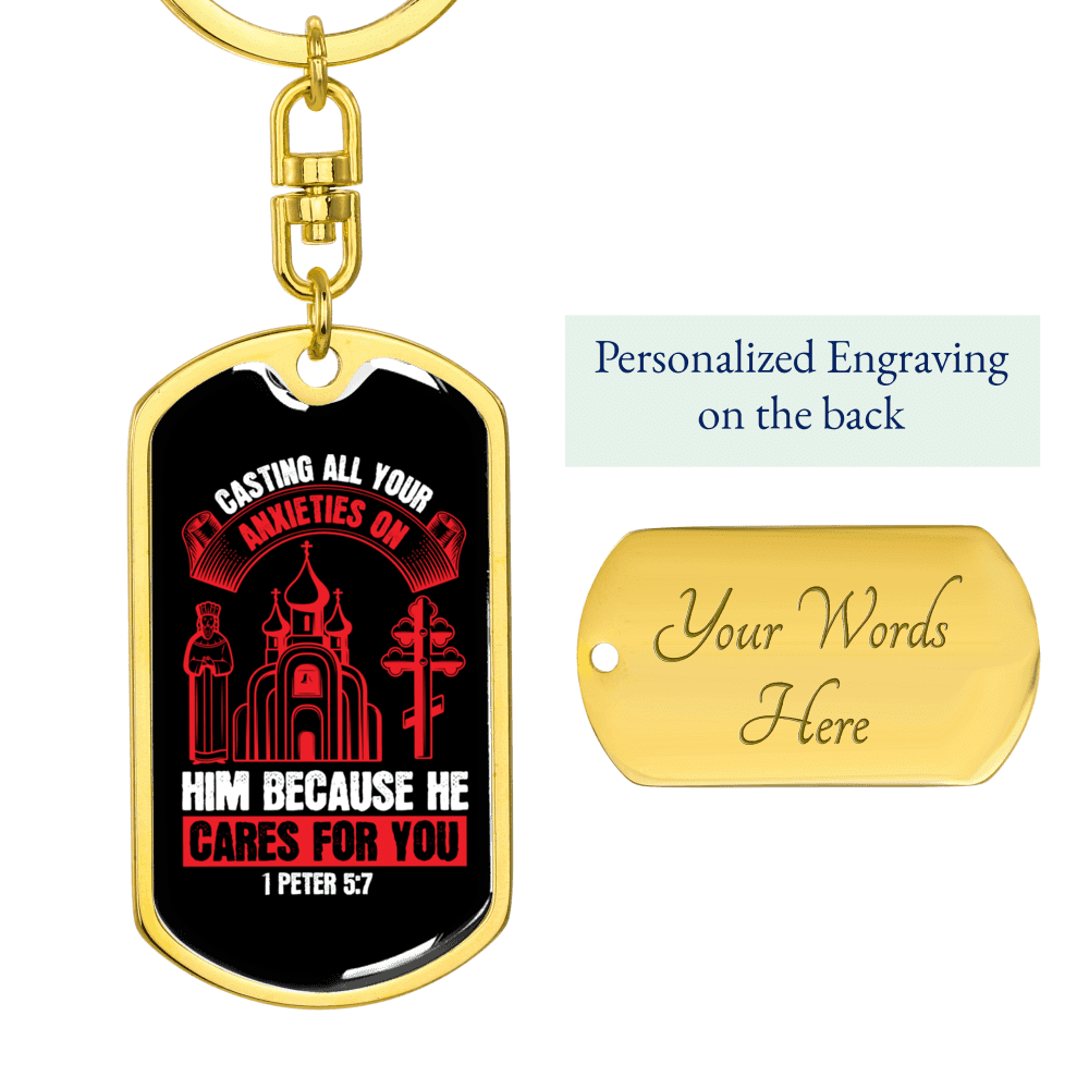 He Cares For You 1 Peter 5:7 Keychain Dog Tag Keyring - Dog Tag with Swivel Keychain