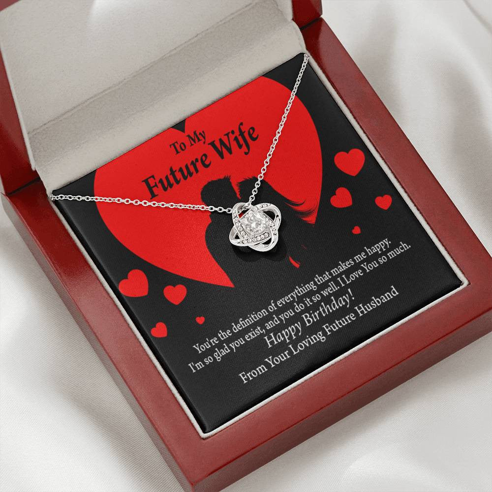 Wife Message Card To My Future Wife Glad To Exist Love Knot Pendant Necklace Stainless Steel W Cz Stone - Luxury Love Knot Necklace Meanful Gift Idea For Her/Him