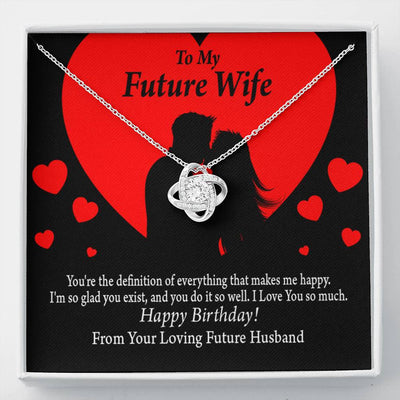Wife Message Card To My Future Wife Glad To Exist Love Knot Pendant Necklace Stainless Steel W Cz Stone - Luxury Love Knot Necklace Meanful Gift Idea For Her/Him