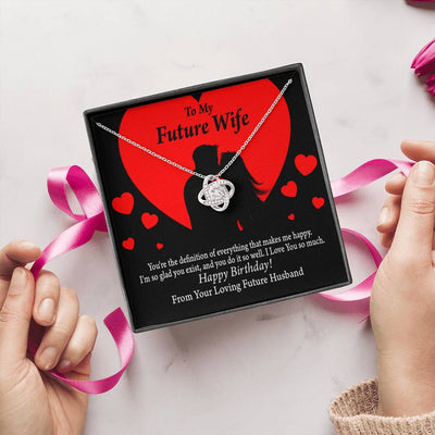 Wife Message Card To My Future Wife Glad To Exist Love Knot Pendant Necklace Stainless Steel W Cz Stone - Luxury Love Knot Necklace Meanful Gift Idea For Her/Him