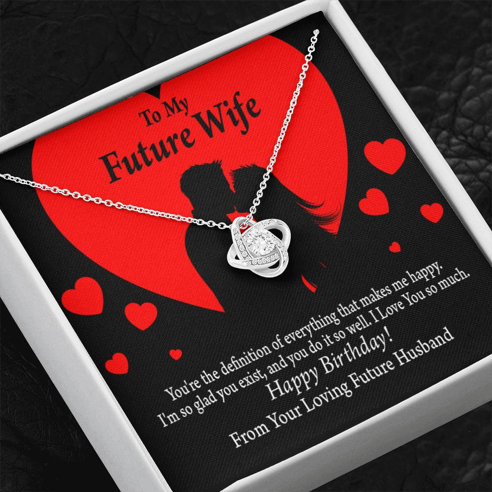 Wife Message Card To My Future Wife Glad To Exist Love Knot Pendant Necklace Stainless Steel W Cz Stone - Luxury Love Knot Necklace Meanful Gift Idea For Her/Him