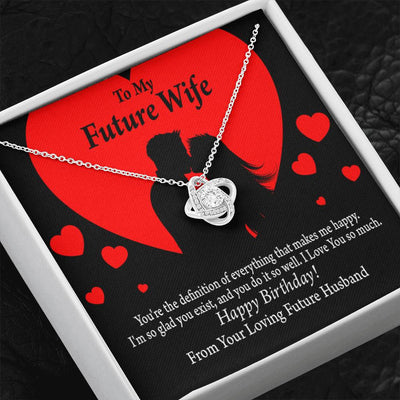 Wife Message Card To My Future Wife Glad To Exist Love Knot Pendant Necklace Stainless Steel W Cz Stone - Luxury Love Knot Necklace Meanful Gift Idea For Her/Him