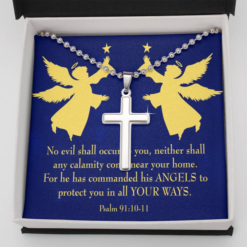 Cross Pendant Necklace Angels Protect You Psalm 91 Message Keepsake Card - Meanful Cross Messages Card Gift Idea