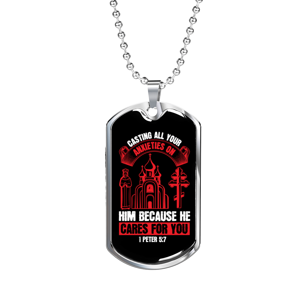 He Cares For You 1 Peter 5:7 Necklace Dog Tag 24 - Luxury Love Messages Dog Tag Gifts For Him
