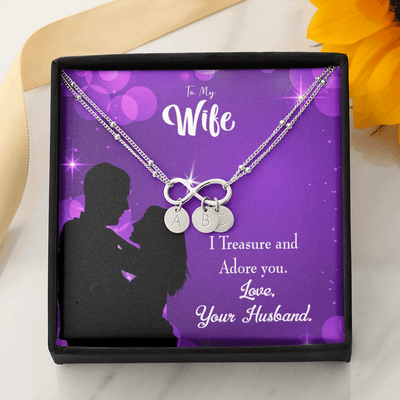 To My Wife I Treasure And Adore You Infinity Bracelet With Initial Charms - Infinity Bracelet