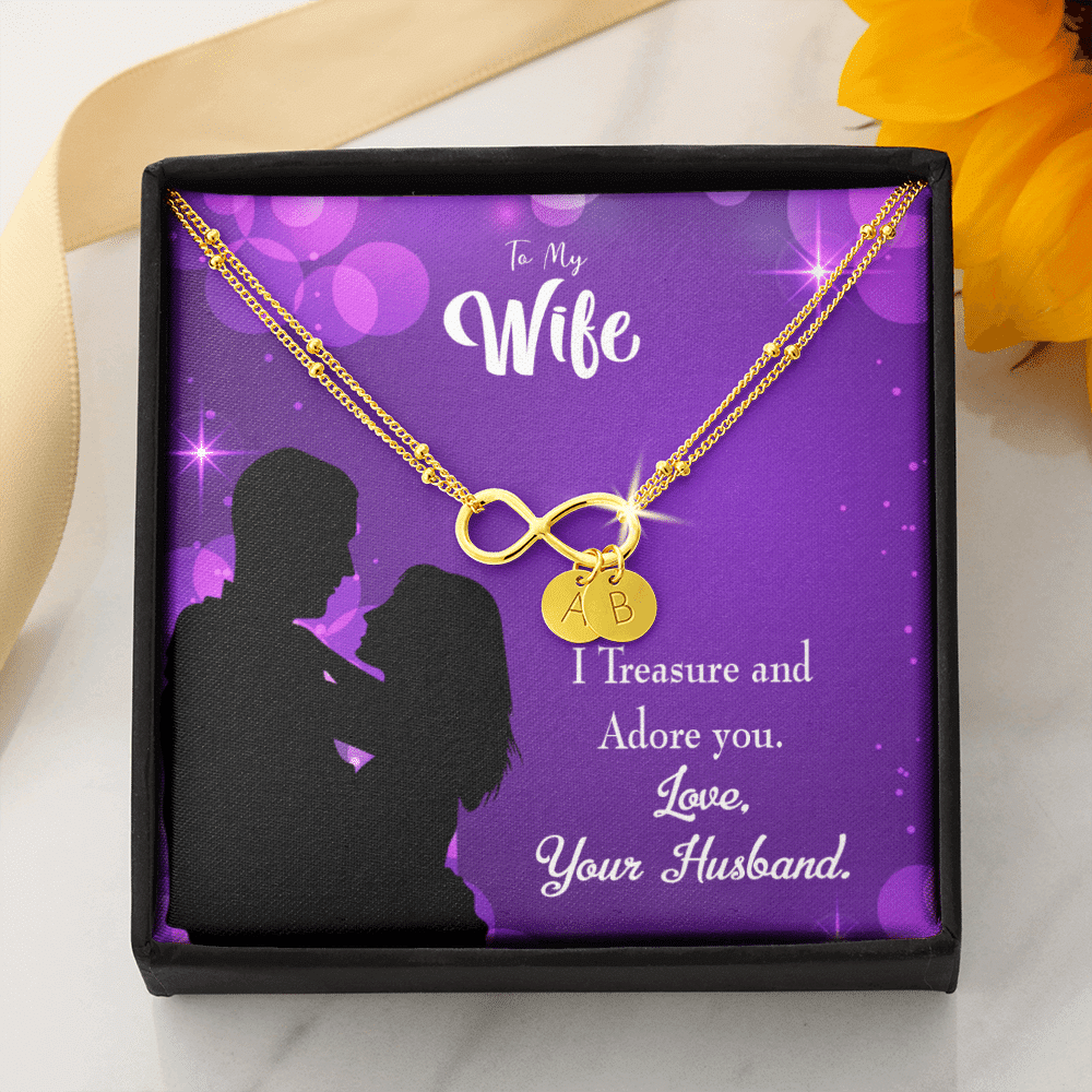 To My Wife I Treasure And Adore You Infinity Bracelet With Initial Charms - Infinity Bracelet