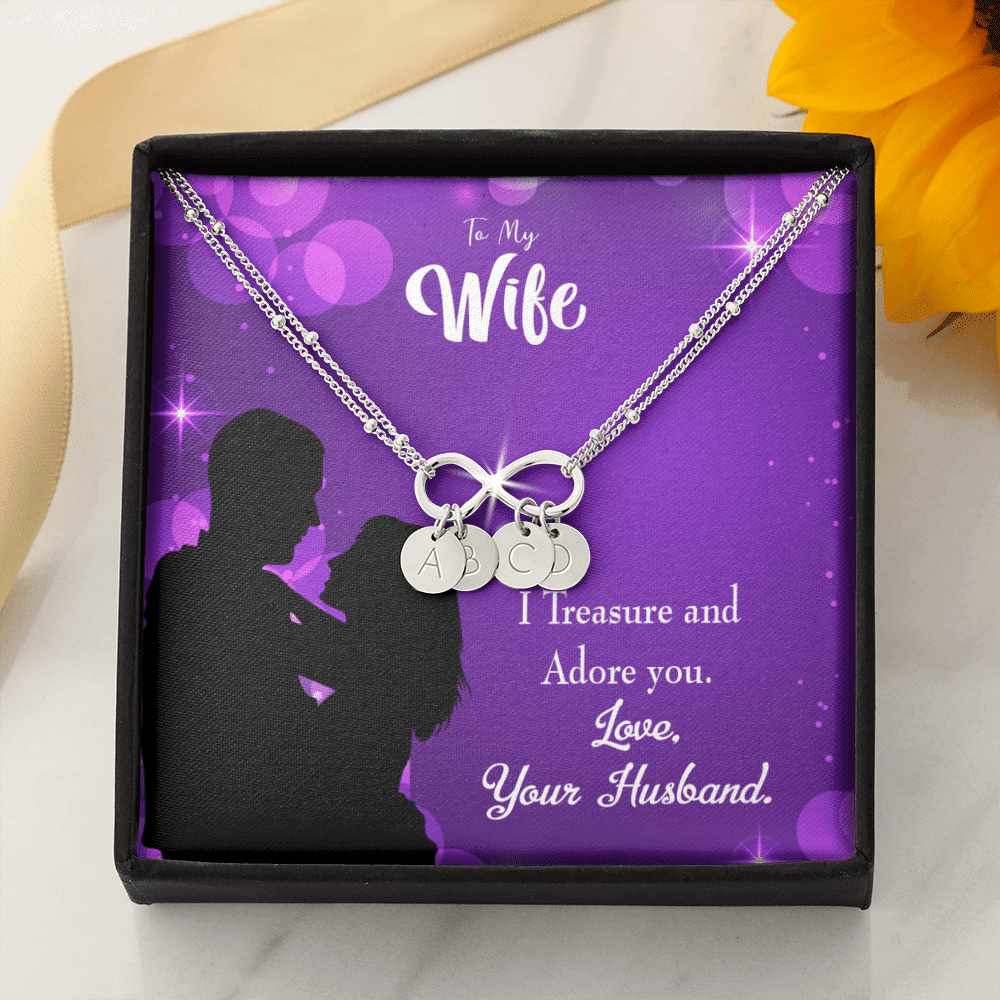 To My Wife I Treasure And Adore You Infinity Bracelet With Initial Charms - Infinity Bracelet