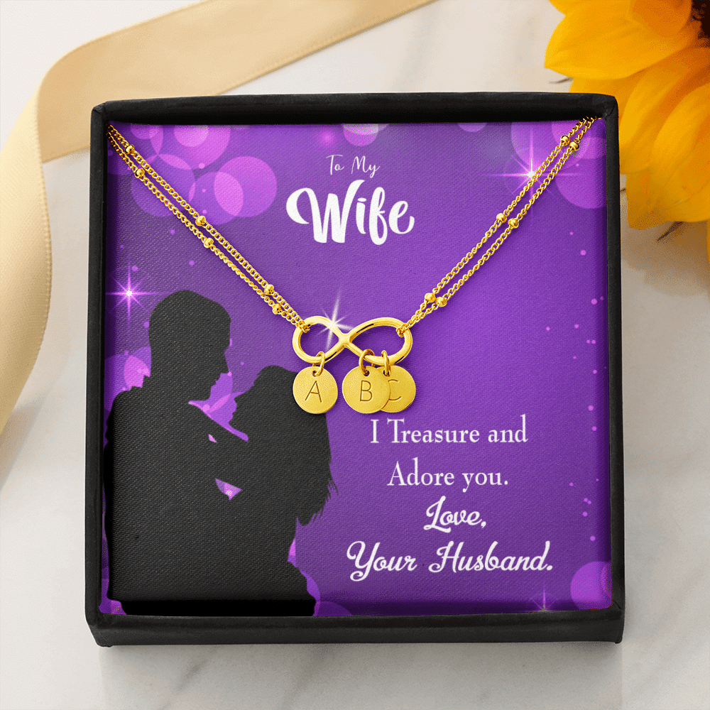 To My Wife I Treasure And Adore You Infinity Bracelet With Initial Charms - Infinity Bracelet